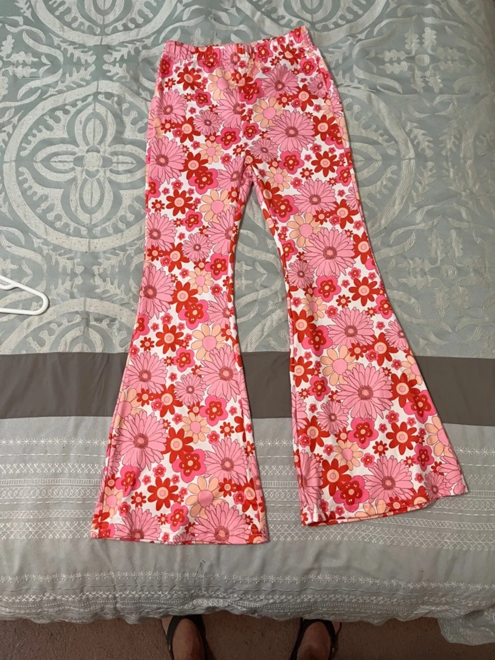 Pink & Red Floral Bell-Bottom Pants - Picture 1 of 2